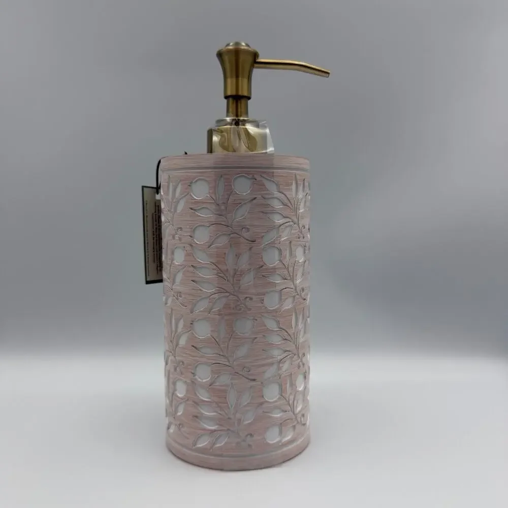 Morris & Co Botanical Soap Lotion Dispenser Pump Pink White Leaves Floral NWT